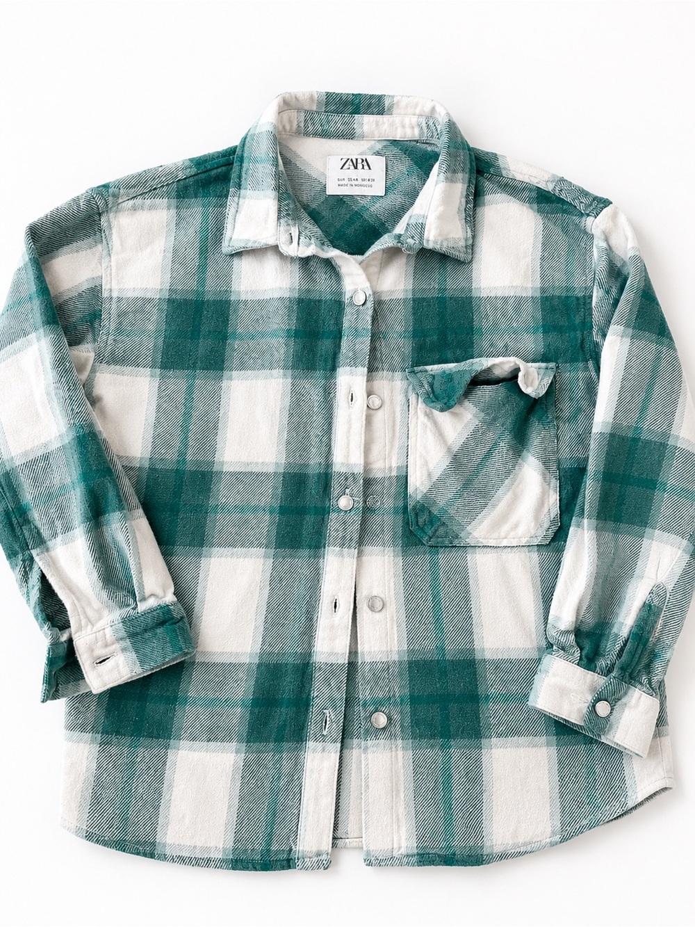 Zara Kids Green & White Plaid Button-Down Shirt (Fits Women’s XSmall/Small)